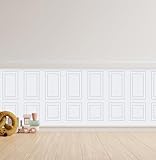 AMAZING WALL Non-3D Faux Self-Adhesive Wainscot Sticker Grey White Wall Waist Skirt Peel and Stick Murals for Living Room/Bedroom 6pcs/Set