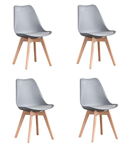 Juego de 4 sillas de comedor ZMALL con patas de madera maciza de haya natural, sillas laterales de cocina, sillas de salón retro para comedor, sala de estar, muebles de hogar