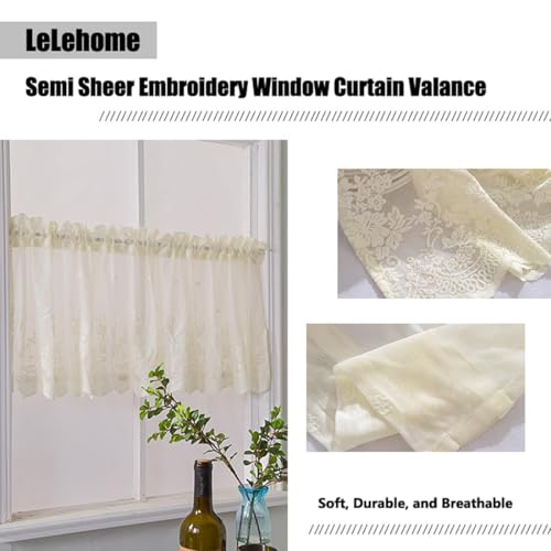 Image of piercing Curtains for Kitchen, Lace Curtains, Kitchen Window Curtains, Sheer Curtains, Kitchen Curtains 29 inchx39 inch Tier 1-Panel Rod Pocket Floral Scalloped Cafe Light Filter White (Lace)