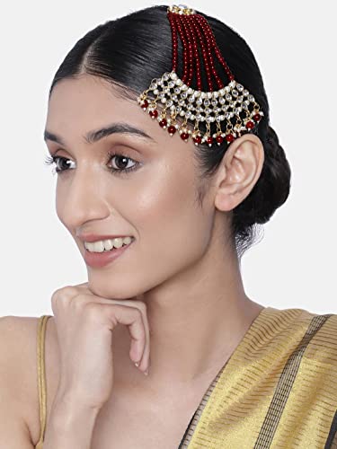 Image of Peora Gold-Plated & White Kundan Pearl Studded & Beaded Jhumar Passa Jewellery