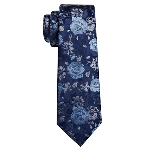 Image of Barry.Wang Flower Ties for Men Silk Woven Floral Tie Sets Necktie Handkerchief Cufflinks Wedding Party