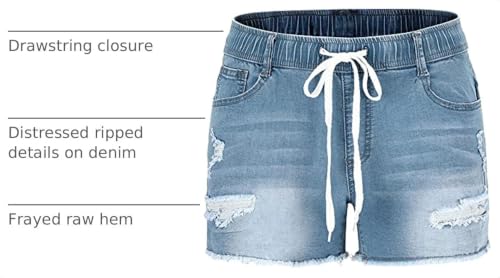 Image of THUNDER STAR Women Mid Rise Ripped Stretchy Jeans Shorts Frayed Raw Hem Casual Denim Shorts
