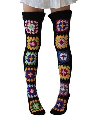 Leoparts Crochet Thigh High Socks Granny Square...