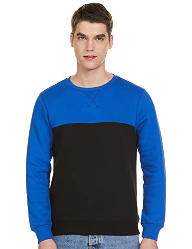 Amazon Brand - Symbol Mens Casual Cotton Sweatshirt (AW18MNSSW16_Cobalt Blue & Black_ L)