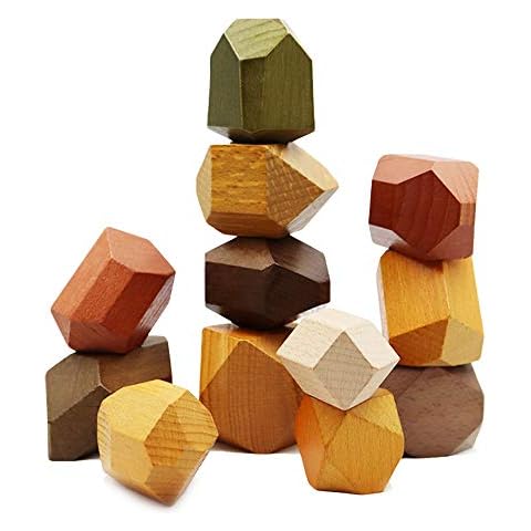 TITAKING Natural Wooden Blocks Colored Wooden Stones Stacking Game Educational Puzzle Preschool Toy (Large Size (12PCS)) Cover