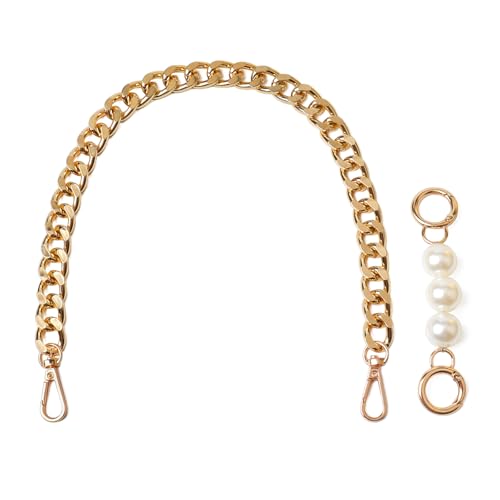 Beaulegan Asas gruesas de cadena para bolsa, correa corta de repuesto para bolso, juego de 2 piezas, cadena de 45 cm de largo + extensor de perlas de 13 cm (dorado)