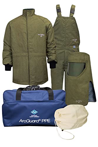 NATIONAL SAFETY APPAREL NLA KIT4SC40LG12 ArcGuard Compliance CAT 4 Arc Flash Kit with FR Short Coat and Bib Overall, 40 Calorie, Large/Glove Size 12, Navy