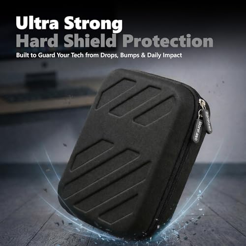 Image of BonKaso Electronics Organizer Travel Case - EVA Hard Shell Tech Pouch for USB Cable, Charger, Power Bank, Earphones, Hard Drive Storage | Compact Shockproof Gadget Organizer - Black