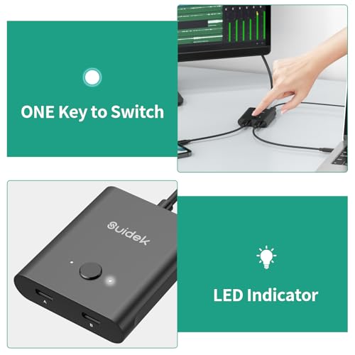 Image of SUIDEK USB C Switcher, Bi-Directional USB-C Switch 8K@60Hz with PD 100W Charging 2 in 1 Out /1 in 2 Out Included 5V Power Adapter, Incompatible with Thunderbolt Interface