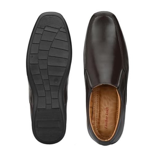 Image of Leatherkraft Stacked Heel Formal Slip-On Shoes