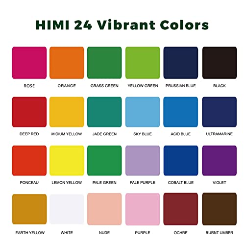 Himi Gouache Paint Set, 24 Colors X 30Ml Unique Jelly Cup Design With 3 Paint Brushes And A Palette In A Carrying Case Perfect For Artists, Students, Gouache Opaque Watercolor Painting (Green) #TOP1