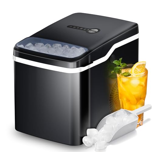 Crzoe Ice Makers Countertop,26.5Lbs/24H,Self-Cleaning Portable Ice Maker Machine with Handle,9 Bullet Cubes in 6 Mins,2 Sizes of Bullet Ice for Home/Kitchen(Grey)