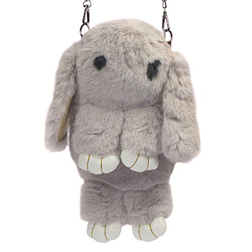 Kitchnexus - Bolso bandolera de piel sintética de conejo, gris claro (Gris) - 1138106938090-04