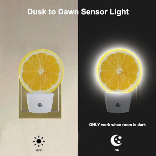 Image of EKOBLA Yellow Lemon Slice Night Light, Funny Night Lights Plug into Wall with Dusk to Dawn Sensor, Cute Fruit Design Plug-in Nightlight for Bedroom Bathroom Hallway