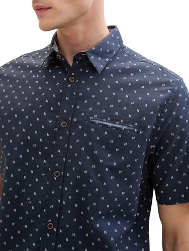 TOM TAILOR Herren Regular Fit Hemd mit Punkten, 34712 - Navy Stripe Design, XXXL – Ansicht 4