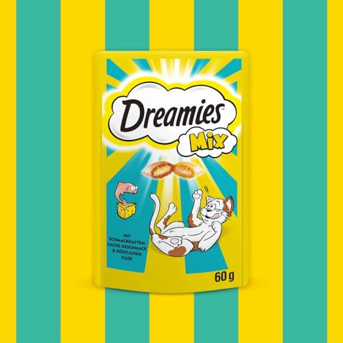 Dreamies Mix Katzensnacks mit Lachs & Käse – Außen knusprig & innen cremig – 6 x 60g