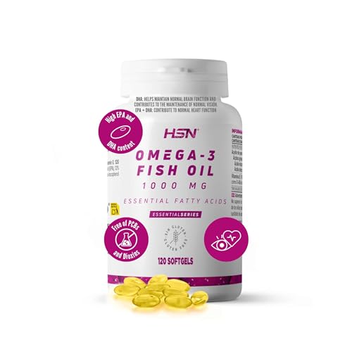 Omega 3 3000 MG - Aceite de Pescado por Dosis Diaria - de HSN | 120 Perlas Contenido Real: 540 MG EPA y 360 MG DHA | Con Vitamina E | No-GMO, Sin Gluten ni Lactosa