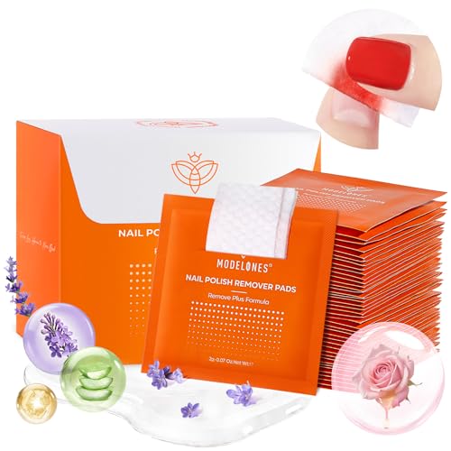 Modelones Nail Polish Remover Pads Acetone Nail Polish Remover Wipes 50 PCS Professional Individually Wrapped Wet Wipes Easily & Quickly Rose Smell Glycerin Moisturizing Big Size Portable
