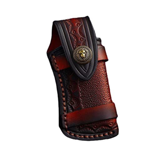 Pocket Knife Sheath,Leather Folding Knife Pouch for 4'' Knife Trapper Knife,Small Knife (Lion head)