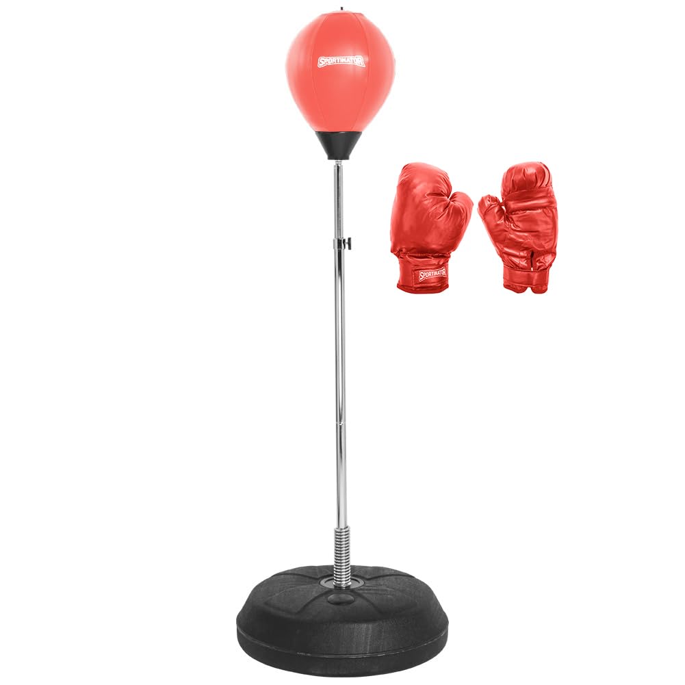 SPORTINATOR Punchingball - Set di 3 supporti per boxe, con pera da boxe e guanti da boxe, regolabile in altezza da 125 cm a 150 cm, per allenare riflessi e velocità