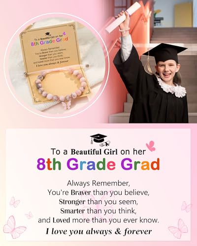 Image of 8th Grade Graduation Gifts for Girls Class of 2024 Middle School Congratulations Graduation Grad Graduate Bracelet Gift for Girl Daughter, 6inches, J-P Butterfly-8th Grade-03