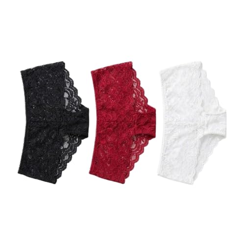 Women's Lace Thong Panty Pack | Soft Stretch Floral Lace Bikini Briefs | Comfortable Low Rise Seamless Everyday Lingerie (Free Size Pack of 3)-image-40
