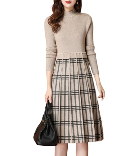 chouyatou Women's Vintage Plaid Checkered Color Block A Line Pleated