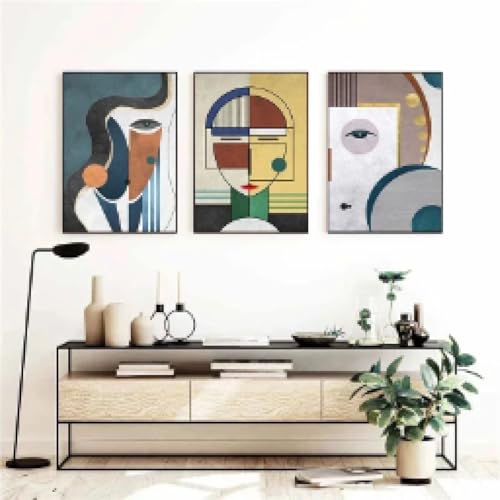 Figure géométrique abstraite triptyque de visages pour une ambiance sereine - 4