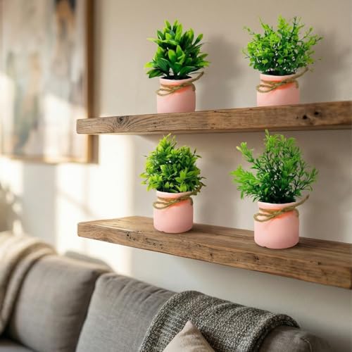 Image of Dekorly Plastic 4pcs Artificial Pot Flowers Small Fake Plants with Pot Mini Potted Plants for House Office Tabletop Decoration (Pink)