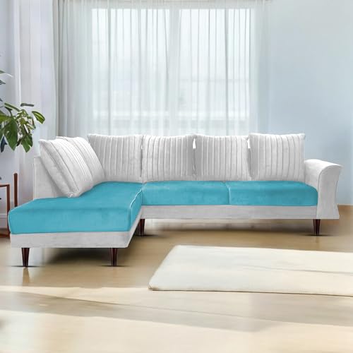 Image of Gratly LHS 4 Seater L Shape Sofa Set for Living Room (Turquise Grey Colour) Premium Fabric Sofa