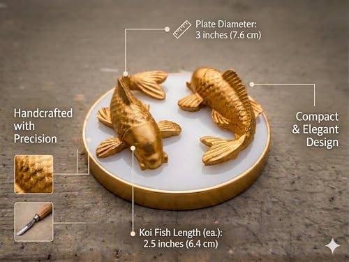 Image of Koi Fish Karma Chakra Selenite Plate with 2 Golden Koi Fish for Wealth and Good Luck | Natural Selenite Energy Charging Plate for Vastu Feng Shui Spiritual Home Decor Gift