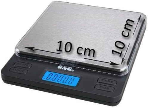 G & G Feinwaage LS 500g/0,01g, Taschenwaage Digitalwaage Briefwaage Extra große Wägefläche, 2 Trays, AAA Batterien (LS500g/0,01g)