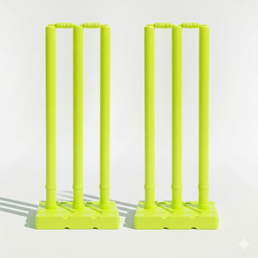 Plastic Cricket Stumps with Base & Bails Neon Yellow | Durable, Portable & Ideal Wickets for Practice, Match, and Training (Full Size) (Set of 2)-image-14