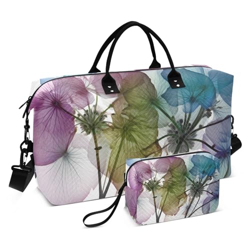 Large Travel Duffel Bag, Floral Purple Blue, 20.5 x 7.9 x 13.8 inches, Polyester, Web Handle, Duffel Bag, Luggage