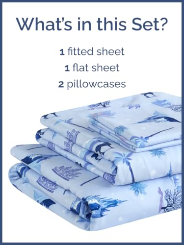 Image of Kids Queen Size Winter Bed Sheets - 4 Piece Kids Winter Sheet Set - Snowy Holiday Bedding - Ultra-Soft, Cute & Cozy - Breathable & Machine Washable - Frosty Bed Set for Boys, Girls, Teens & Toddlers