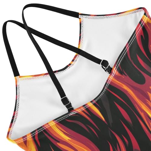 Pigsaly Girls One Piece Swimsuits Fire Flame Pattern Kids Cross Back Swimwear Toddler Beach Sport Bathing Suit 3T4