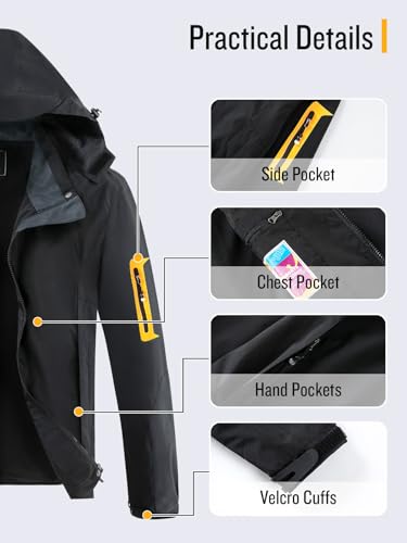 Saphirose 522 Womens Sports Rain Coat Ladies Lined Rain Jackets Outdoor Camping Windbreaker Black Yellow Xl thumb #4