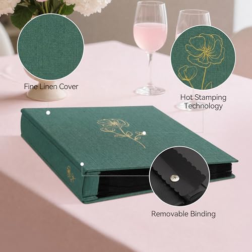 Álbum de fotos 8x10 para 100 fotos, con 100 bolsillos, cubierta de tela de lino, libro para fotos, álbum fotográfico para bodas, viajes y recuerdos familiares (verde oscuro) miniatura 3