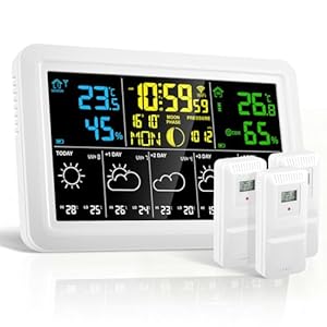 Wetterstation Wlan, 7.5" Wetterstation mit 3 Außensensor Tuya App Wetterstationen Kaufen DCF Empfangssignal Funkuhr Innen Außen Thermometer Funkwetterstation Wettervorhersage Luftdruckmessung