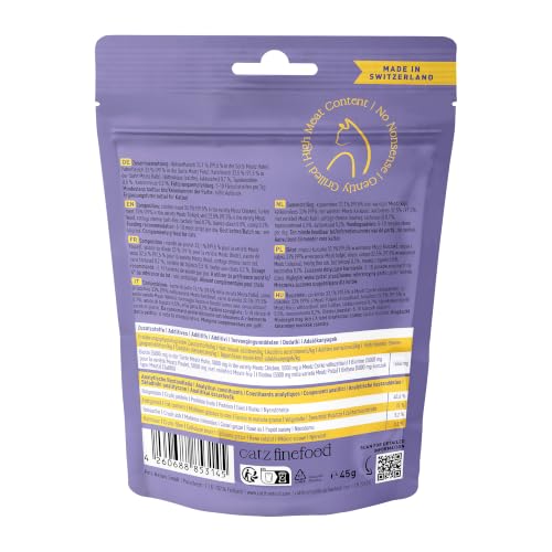 catz finefood Meatz Katzen Leckerlies Essential Mix - knusprige Streifen aus den beliebtesten Fleischsorten - Katzensnack für Allergiker ohne Zucker, getreidefrei (1 x 45 g)