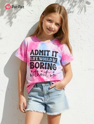 Image of PATPAT Girls Crewneck Short Sleeve Graphic Tees Animal Print Shirts Cute Summer Outfits 5-12 Years