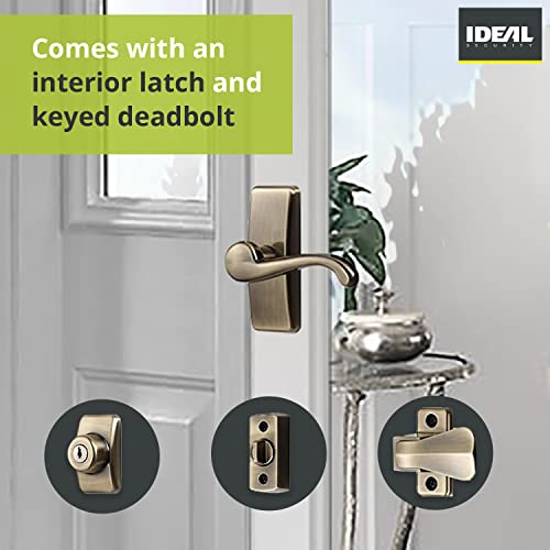 Ideal Security Door Lever With Deadbolt Lock For Storm And Screen Doors, Antique Brass (4-Piece Set) #TOP2