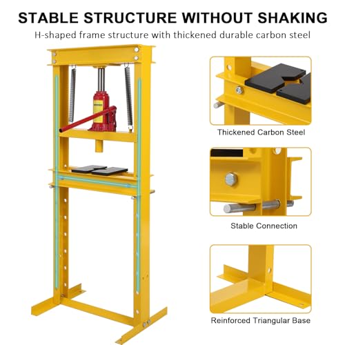 Image of 12 Ton Shop Press H Frame Press, 12 Ton Hydraulic Press H Frame Garage Floor Press with Plate, Adjustable Working Table Height Hydraulic Shop Floor Press for Gears and Bearings