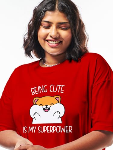 Image of Bewakoof Women's Graphic Print Oversized Fit Half Sleeve Round Neck Cotton Plus Size T-Shirt