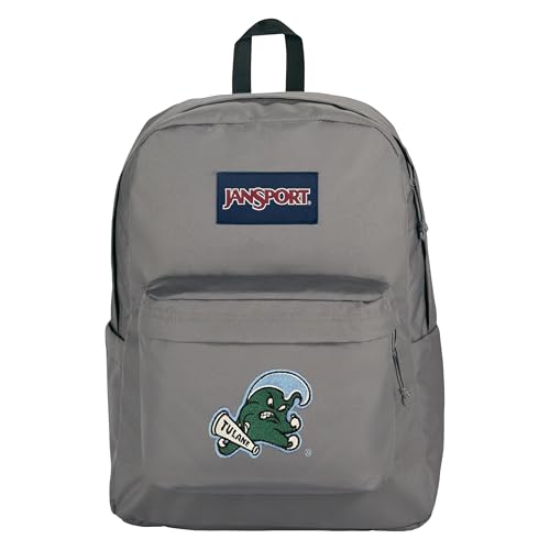Image of JanSport NCAA Officially Licensed Backpack, Tulane Green Wave, Superbreak Plus with Padded 15'' Laptop Sleeve, Spacious Computer Bag for Men & Women, Durable Daypack with Bottle Pocket, Graphite Grey