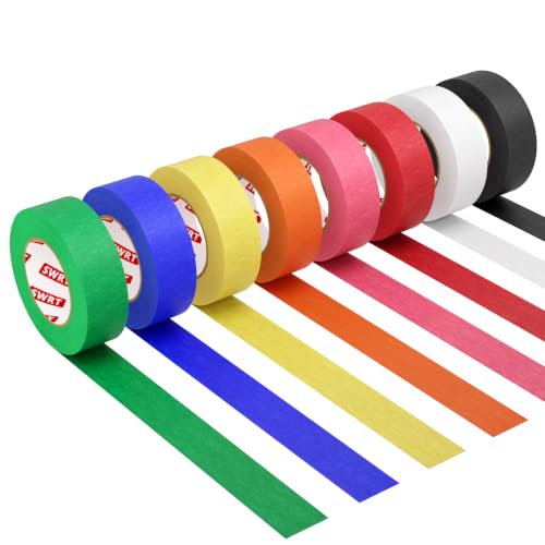 SWRT Colored Masking Tape 8 Rolls 0.6 in x 16 yds Rainbow Colors