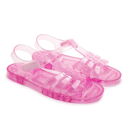 Toddler Sandals Jelly Shoes Girls Unisex Boy Flat Retro Slides Clear Kids Water Slippers Slingback Summer Beach Size 8 Adjustable Buckle Glitter Dress Soft4