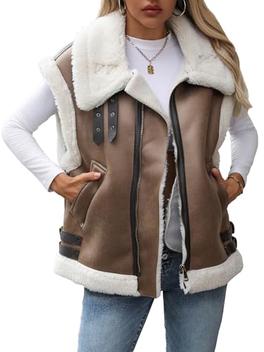 Winter Women's Warm Suede Sherpa Leather Vest Jacket Sleeveless Lambwool Fur Coat