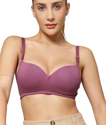Image of BODYSIZE Women's Demi Cup Padded Bra | Soft Cotton-Lycra Stretch | Wire-Free Comfort, Lightly Padded Support, Seamless with Adjustable Straps (ELA)