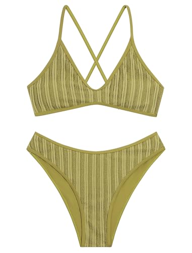 Image of ZAFUL Women's Tie Back Padded High Cut Bralette Bikini Set Two Piece Swimsuit